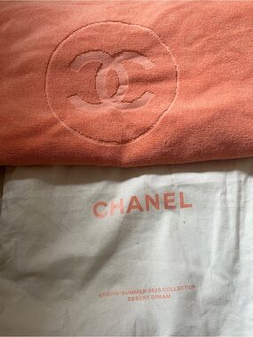 CHANEL Coral CC Logo Beach Towel